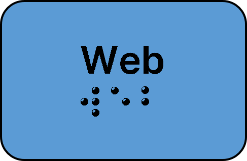 Blue square with the word "tab" in black print and braille.